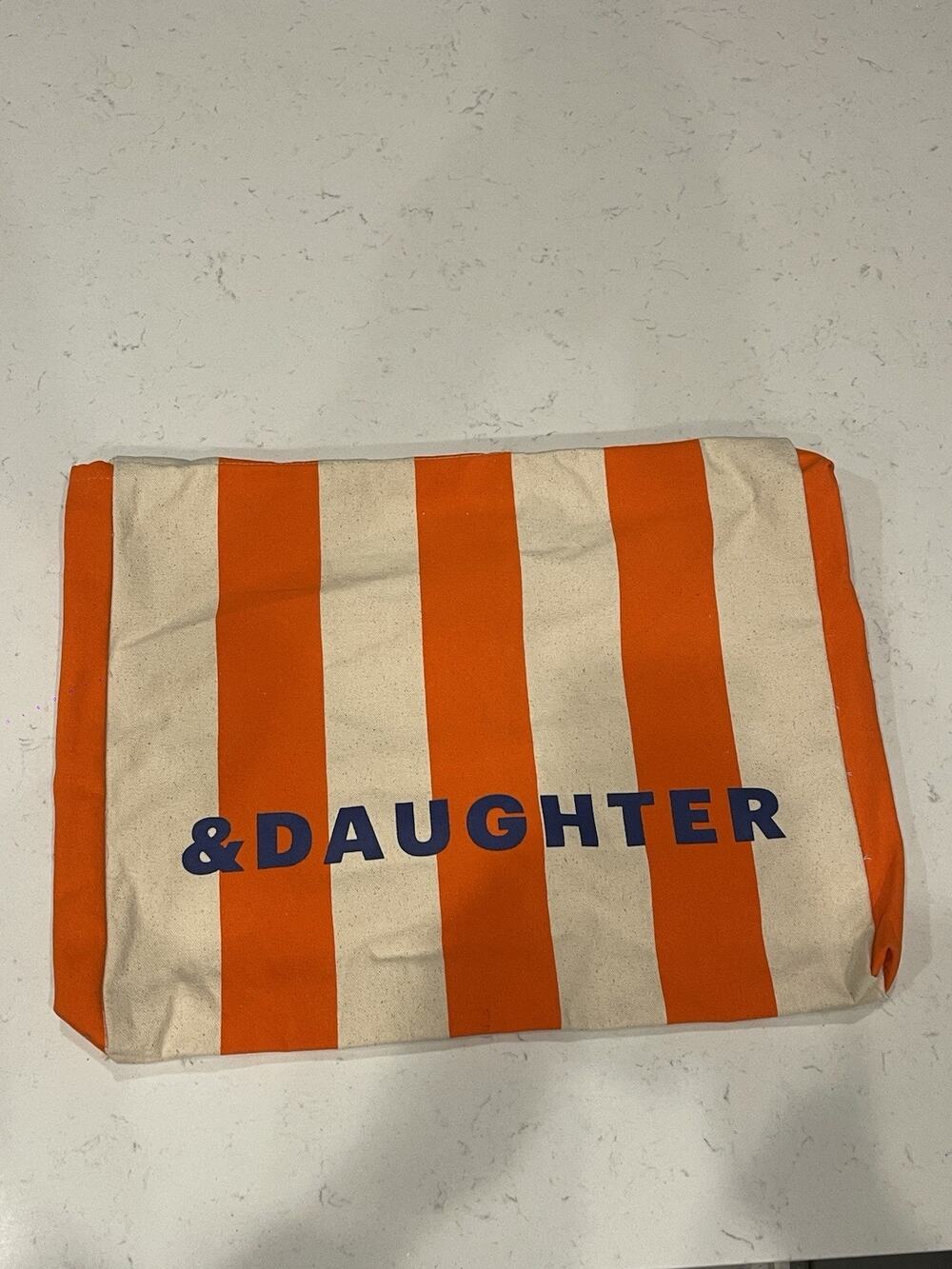 &Daughter Orange & Ivory Striped Canvas Clutch Bag (No Handles/Strap) 15x12"